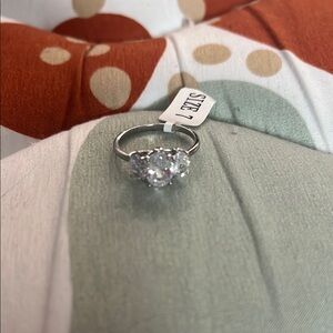 Silver Tone Cubic Zirconia Three-Stone Ring (Size 7)